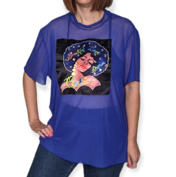 LOVE J "Beautiful Love Dream Queen" Sequin Embellished Mesh Top ~ NWOT - Picture 1 of 10